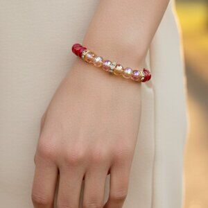 3/$35 Red and Clear Crystal Beaded Stretch Bracelet Sparkly Rhinestone Accent